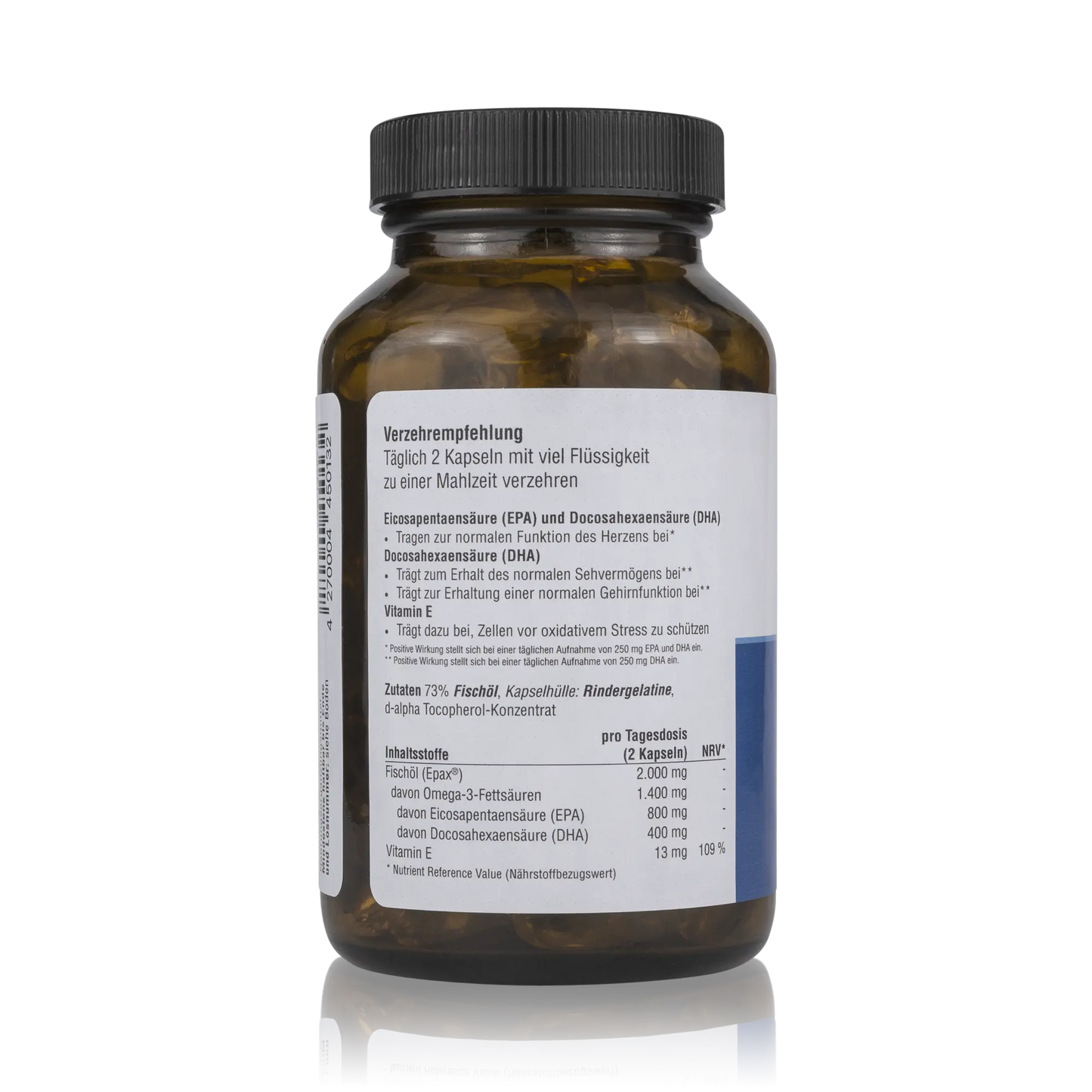Omega 3 Fischöl-Kapseln 2000mg mit natürlichem Vitamin E für beste Bioverfügbarkeit - Hergestellt in Deutschland (90 St.)