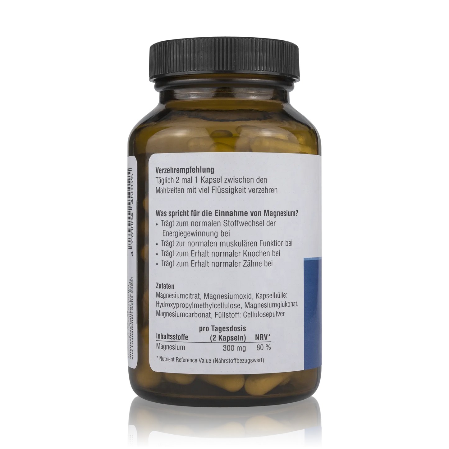 Magnesium 300mg vegane Kapseln für beste Bioverfügbarkeit - Hergestellt in Deutschland (120 St.)