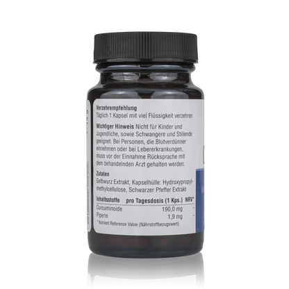 Curcumin + Piperin - Vegane Kombination aus Gelbwurz Extrakt und schwarzem Pfeffer Extrakt - Hergestellt in Deutschland (60 St.)
